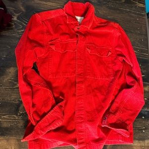 American Eagle Red Corduroy Button Up